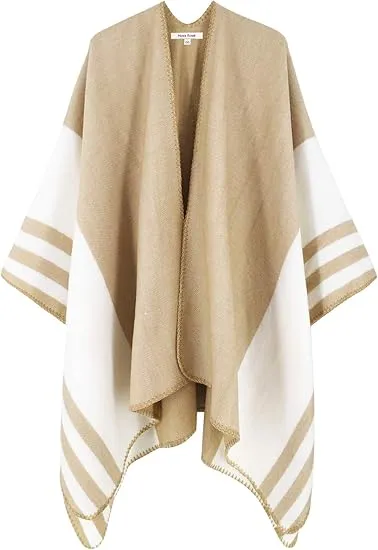 White-Black Winter Chic Plaid Poncho Cardigan