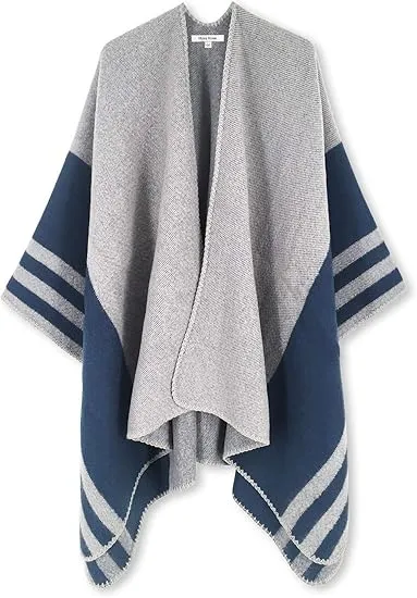 White-Black Winter Chic Plaid Poncho Cardigan