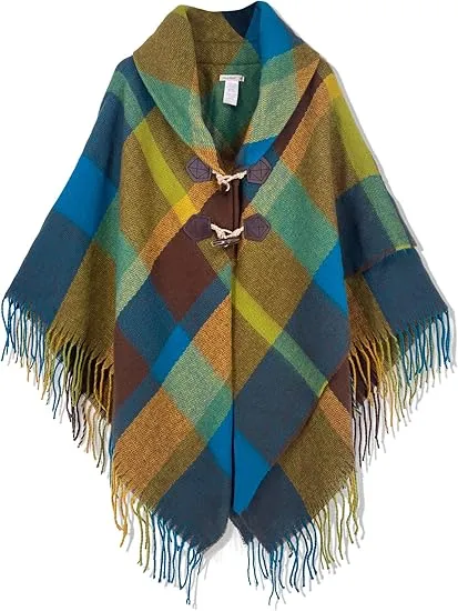 White-Black Winter Chic Plaid Poncho Cardigan