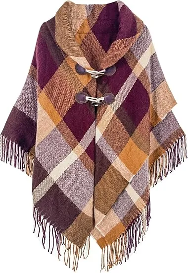 White-Black Winter Chic Plaid Poncho Cardigan