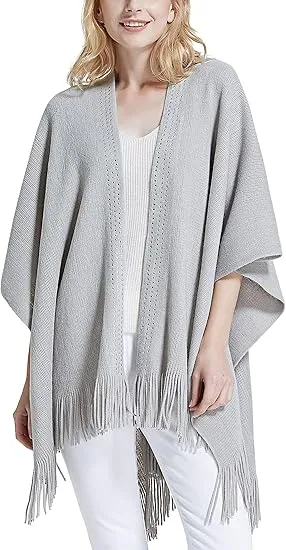 White-Black Winter Chic Plaid Poncho Cardigan