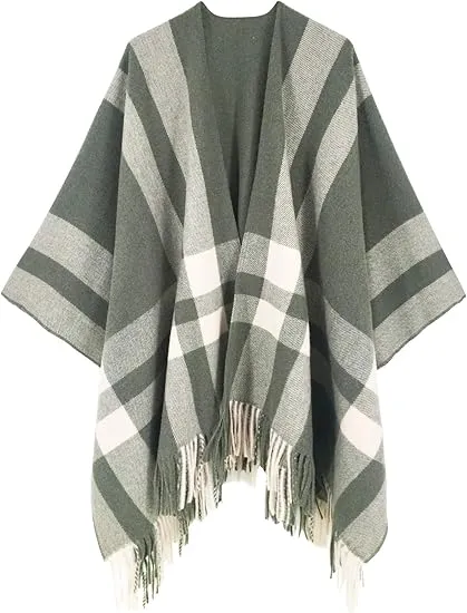 White-Black Winter Chic Plaid Poncho Cardigan