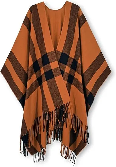 White-Black Winter Chic Plaid Poncho Cardigan
