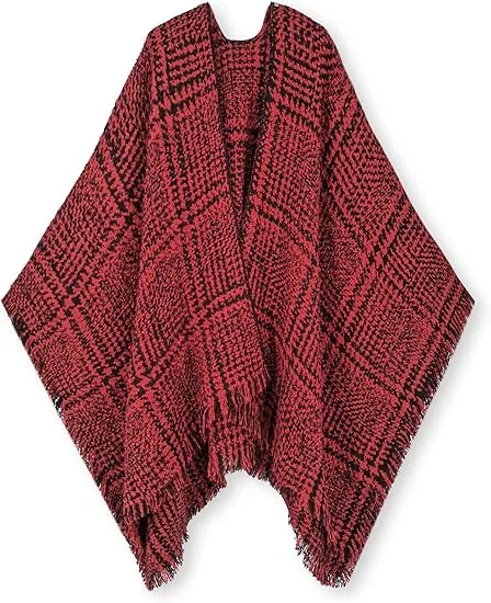 White-Black Winter Chic Plaid Poncho Cardigan