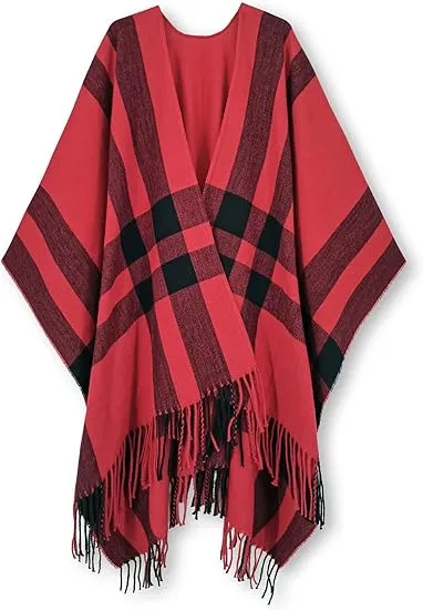 White-Black Winter Chic Plaid Poncho Cardigan