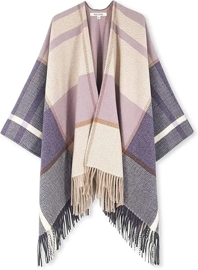 White-Black Winter Chic Plaid Poncho Cardigan
