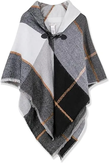 White-Black Winter Chic Plaid Poncho Cardigan
