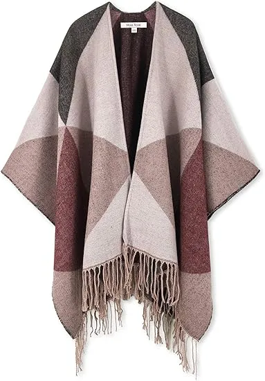 White-Black Winter Chic Plaid Poncho Cardigan