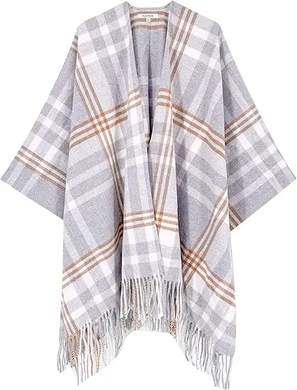 White-Black Winter Chic Plaid Poncho Cardigan