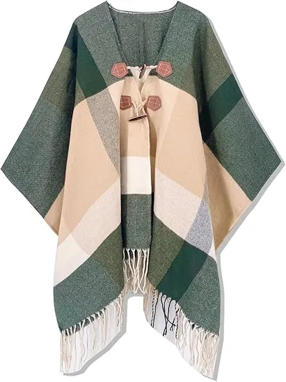 White-Black Winter Chic Plaid Poncho Cardigan