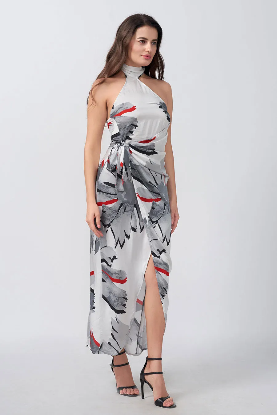 White Floral Printed Wrap Dress
