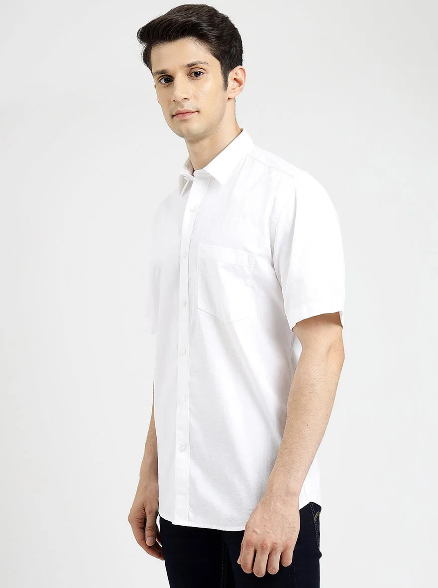 White Solid Tailored Fit Semi Casual Shirt | JadeBlue