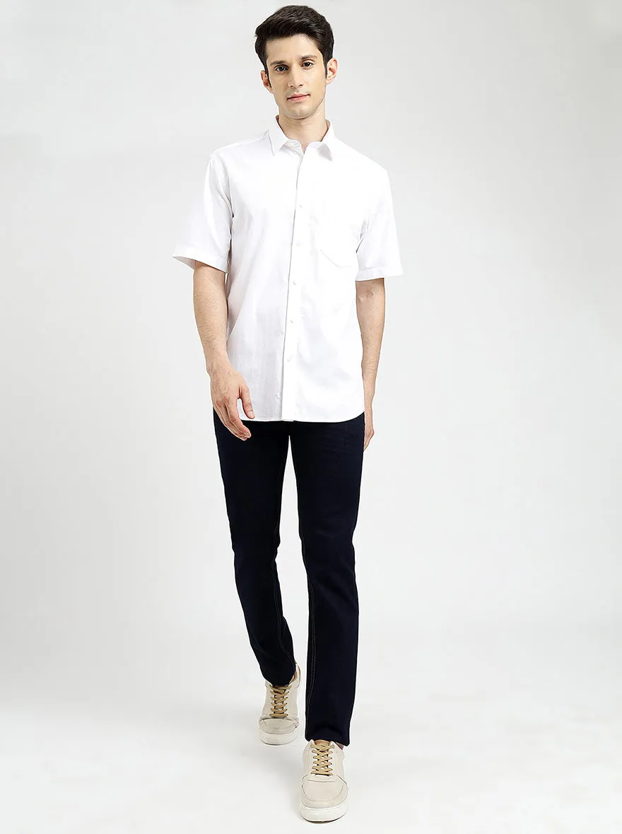 White Solid Tailored Fit Semi Casual Shirt | JadeBlue