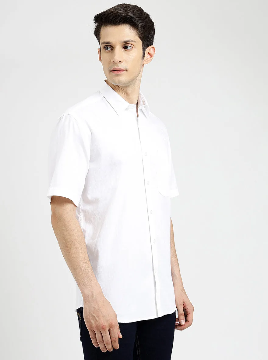 White Solid Tailored Fit Semi Casual Shirt | JadeBlue