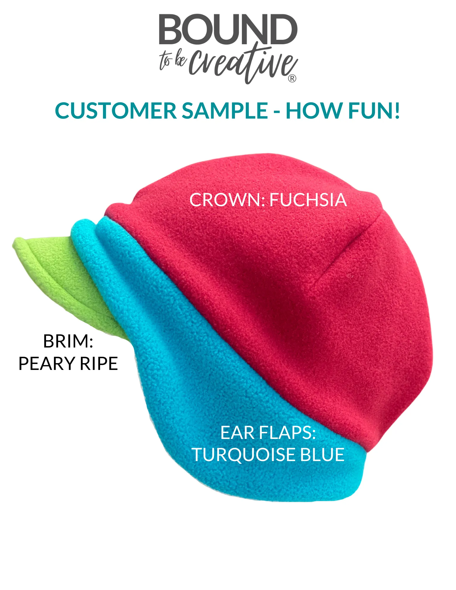 Winter Fleece Hat, Custom Color Earflap Hat, Trio Color Hat, Choose Your Colors Hat for Women