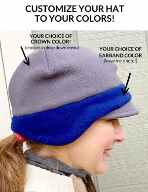 Winter Fleece Hat, Custom Color Earflap Hat, Two-tone Hat, Choose Your Colors Hat for Women and Men