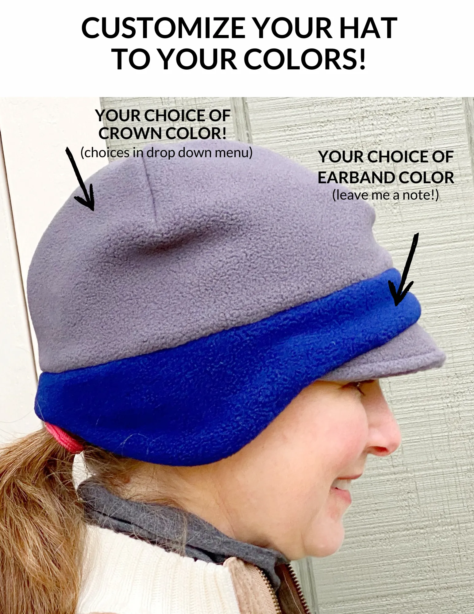 Winter Fleece Hat, Custom Color Earflap Hat, Two-tone Hat, Choose Your Colors Hat for Women and Men