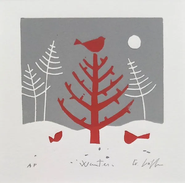 Winter. Linocut Print a/p, Framed (GL01)