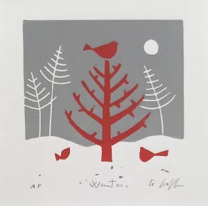 Winter. Linocut Print a/p, Framed (GL01)
