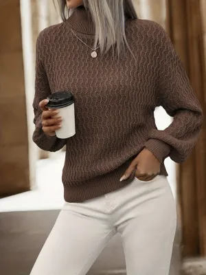 Women's Elegant Brown Cable Knit Turtleneck Jumper  | Ideal for Autumn/Winter