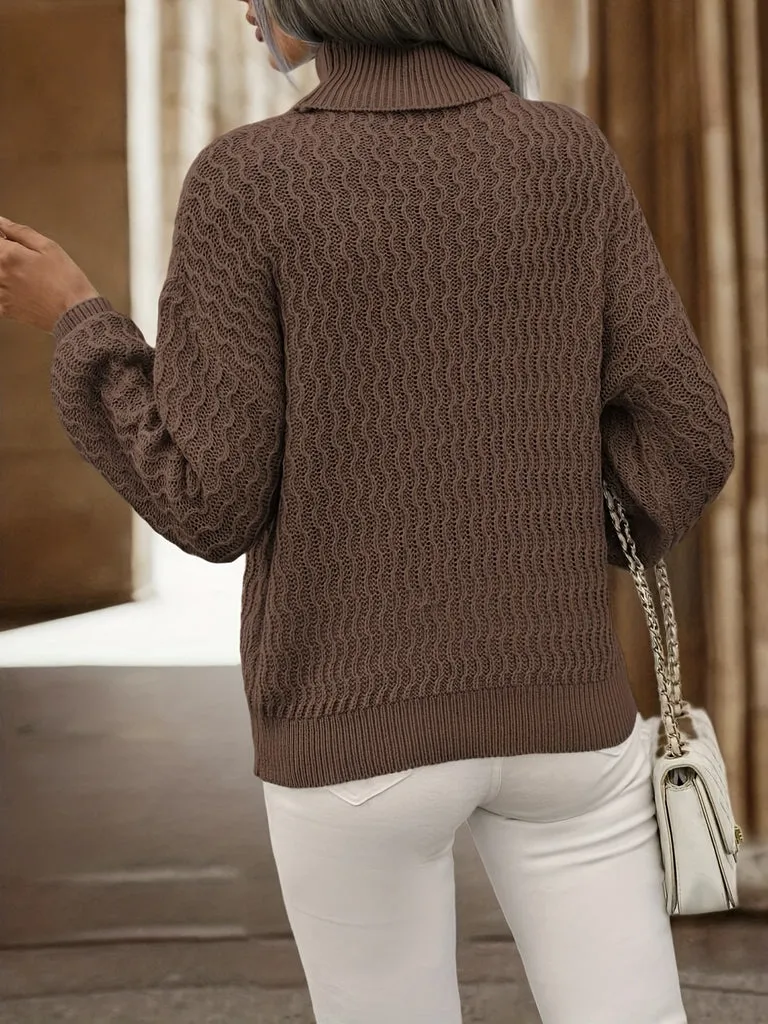 Women's Elegant Brown Cable Knit Turtleneck Jumper  | Ideal for Autumn/Winter