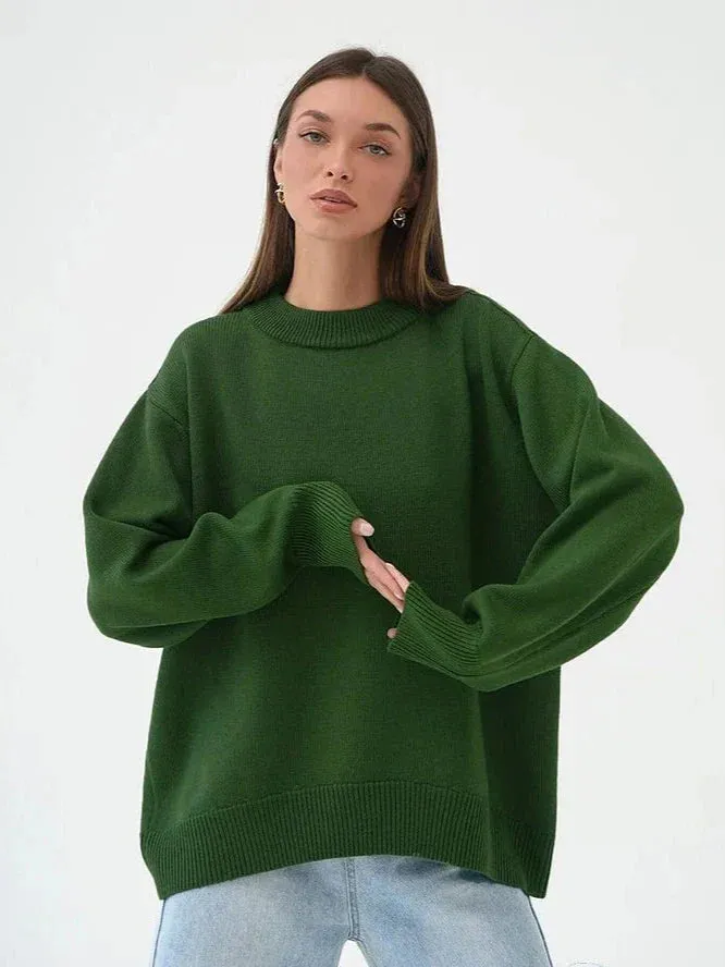 Women's Oversized Crew Neck Knitted Jumper | Ideal for Autumn/Winter