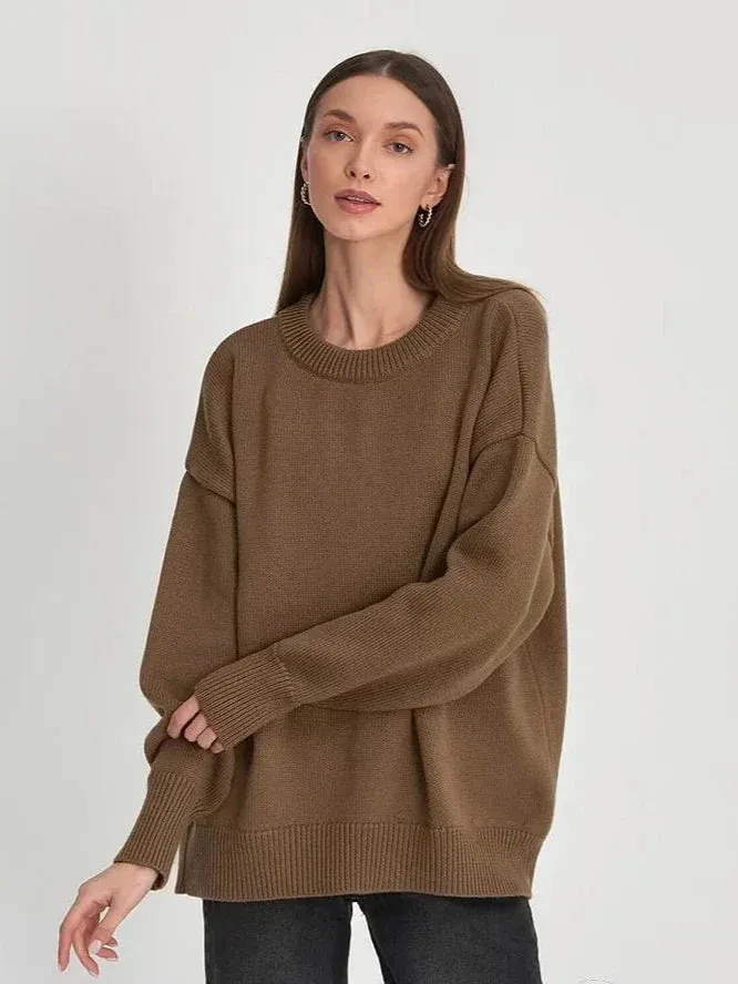 Women's Oversized Crew Neck Knitted Jumper | Ideal for Autumn/Winter