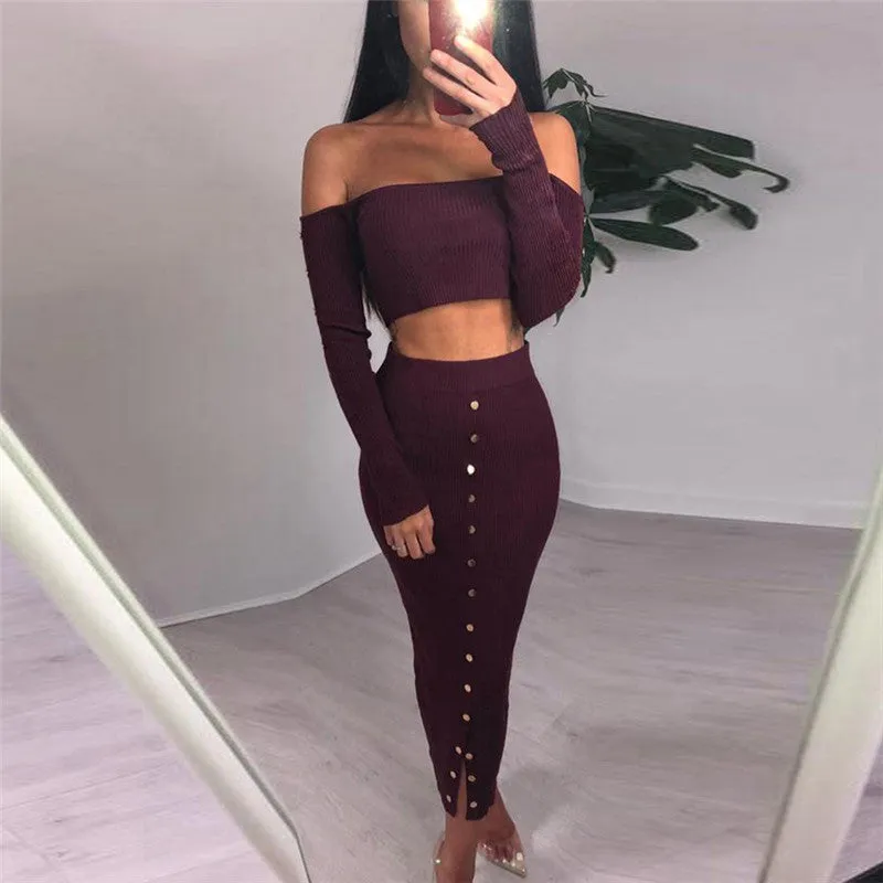 Women's Spring Long-Sleeved Two-Piece Maxi Dress