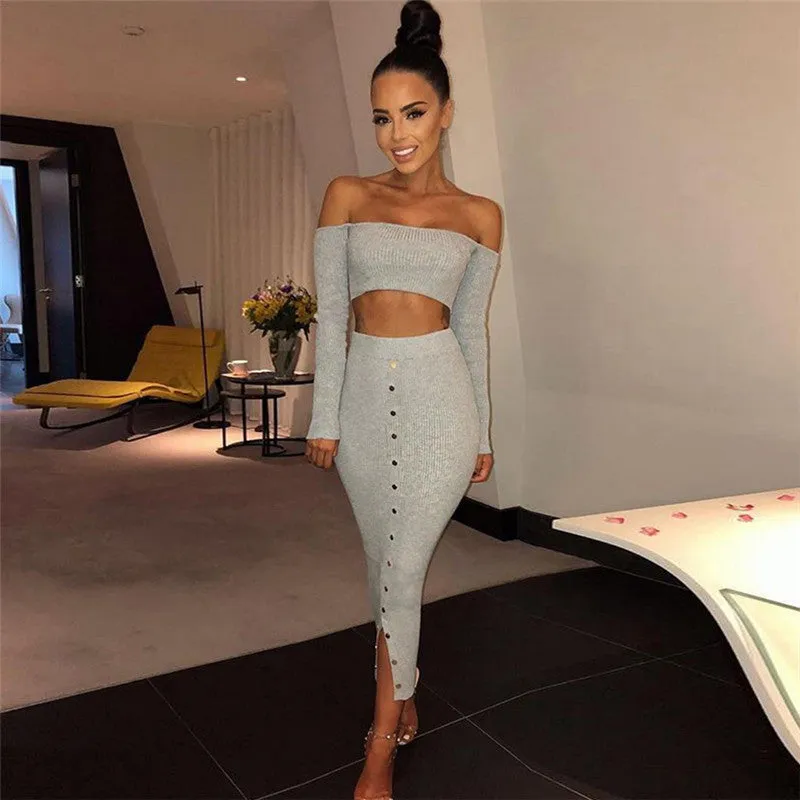 Women's Spring Long-Sleeved Two-Piece Maxi Dress