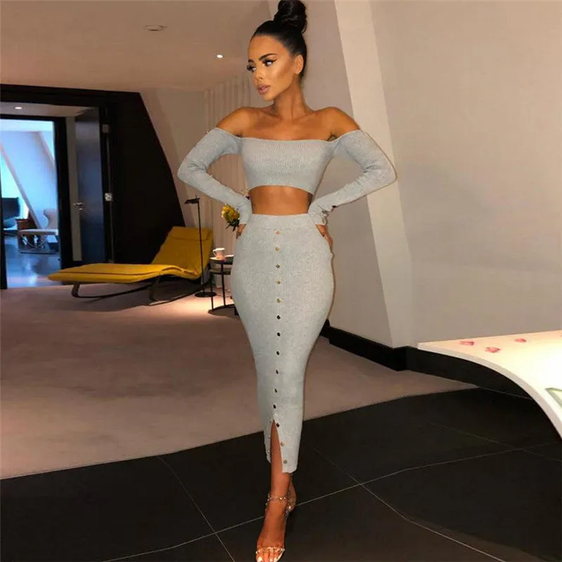 Women's Spring Long-Sleeved Two-Piece Maxi Dress