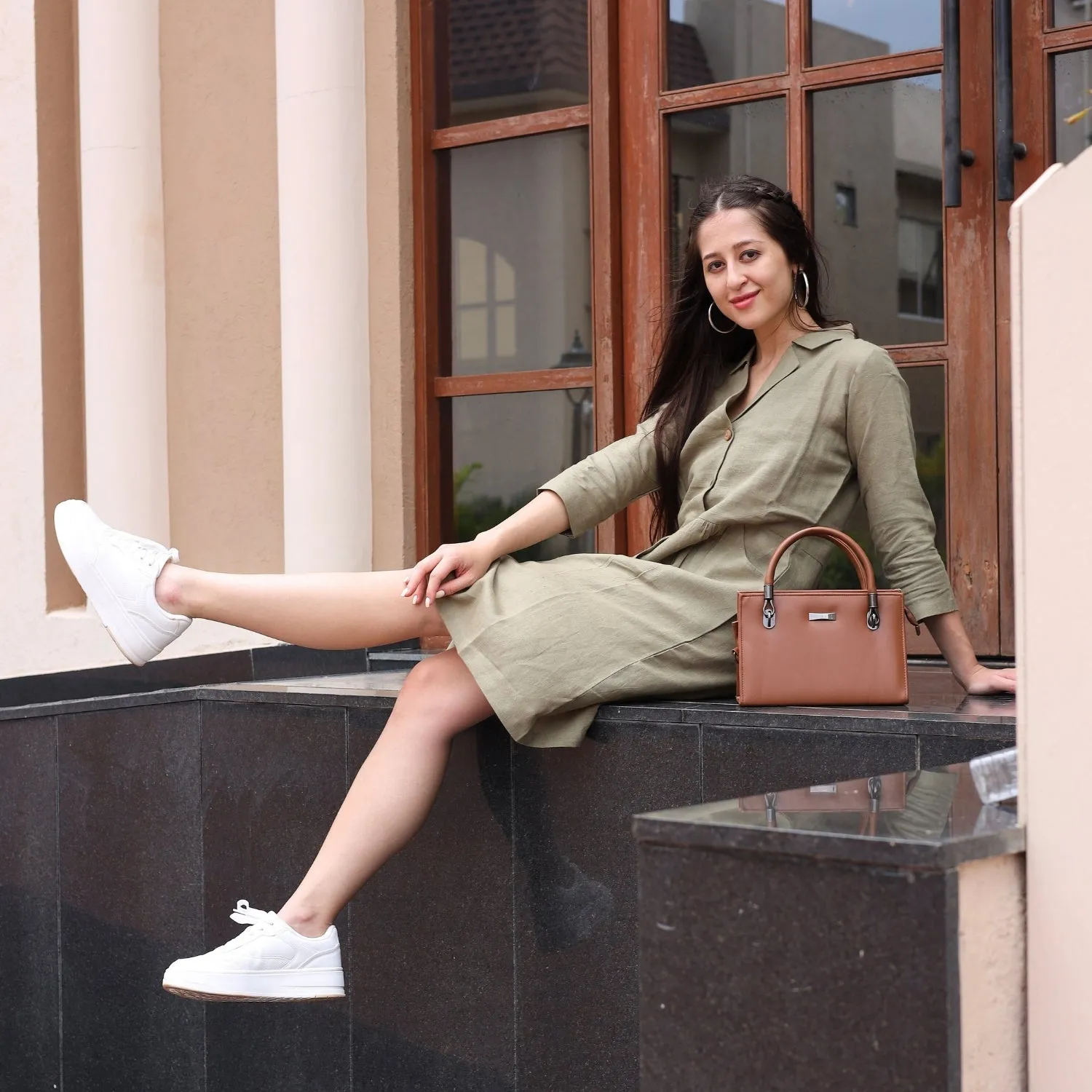 Women's V-Neck Summer Casual 3/4 Sleeve Button-Down Dress