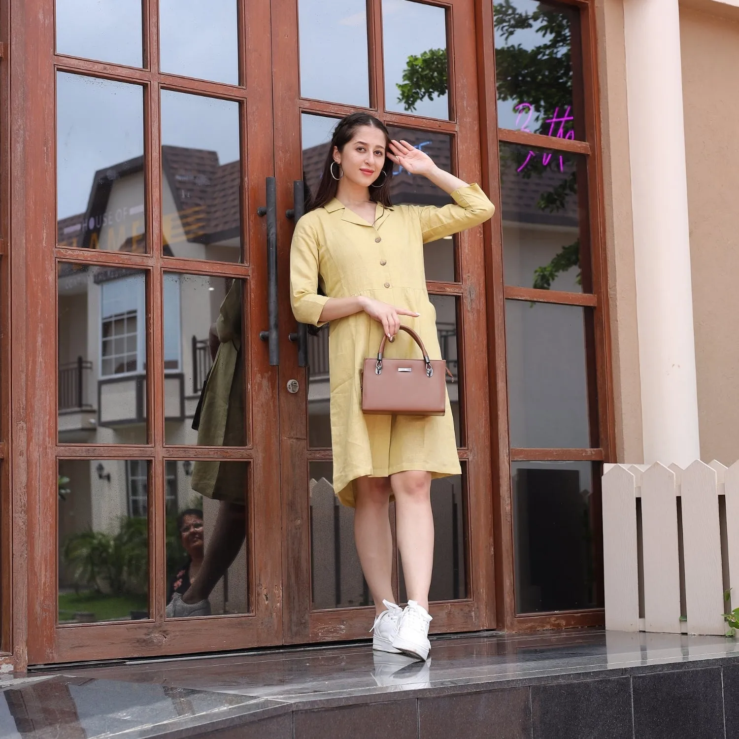 Women's V-Neck Summer Casual 3/4 Sleeve Button-Down Dress