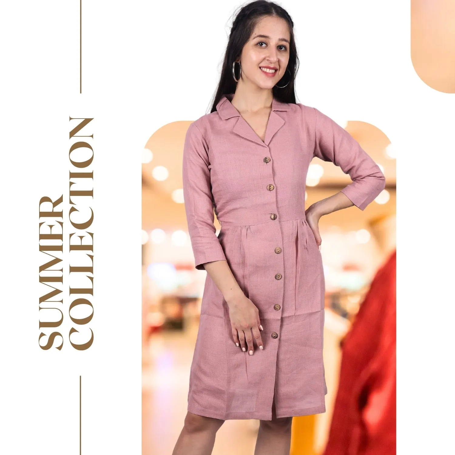 Women's V-Neck Summer Casual 3/4 Sleeve Button-Down Dress