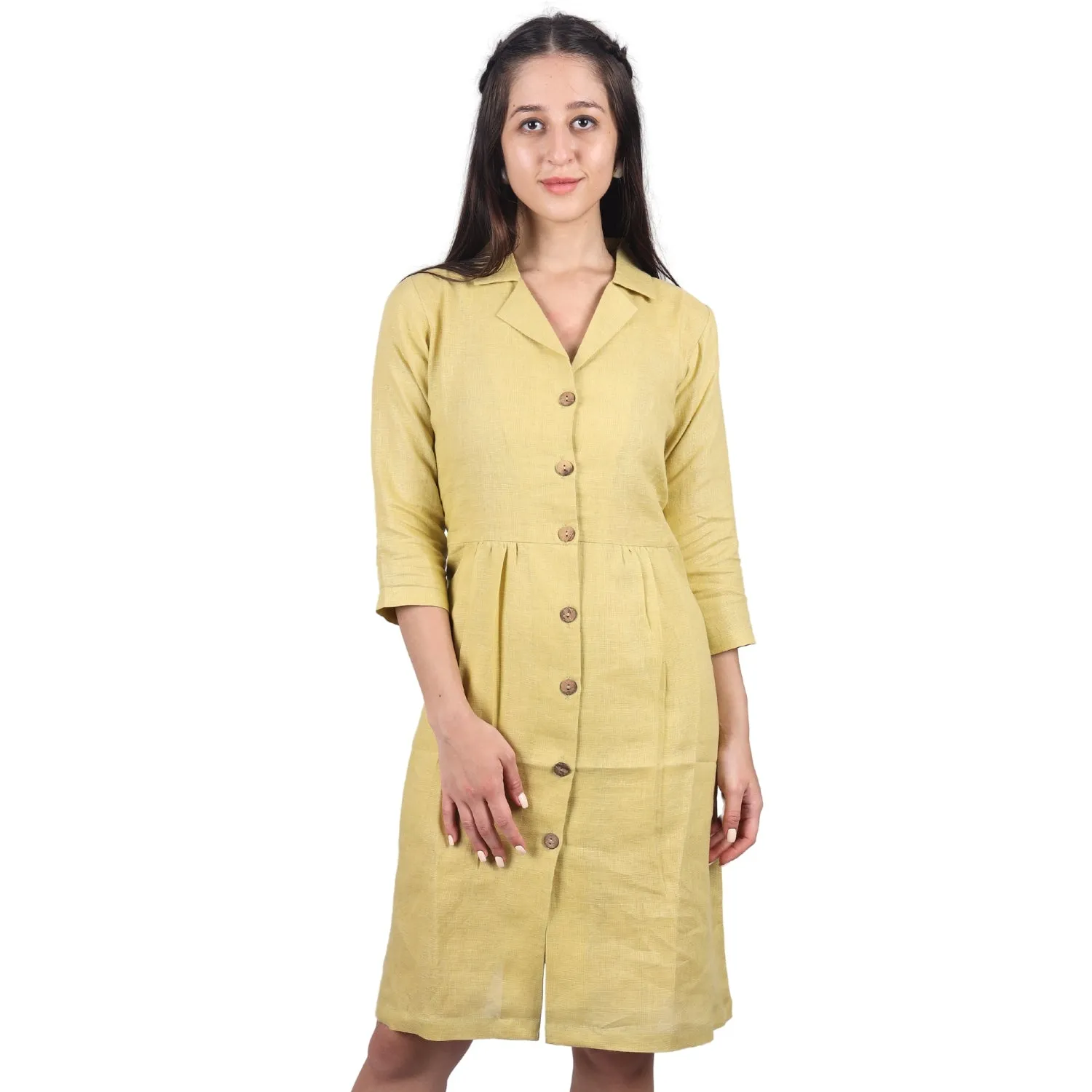 Women's V-Neck Summer Casual 3/4 Sleeve Button-Down Dress