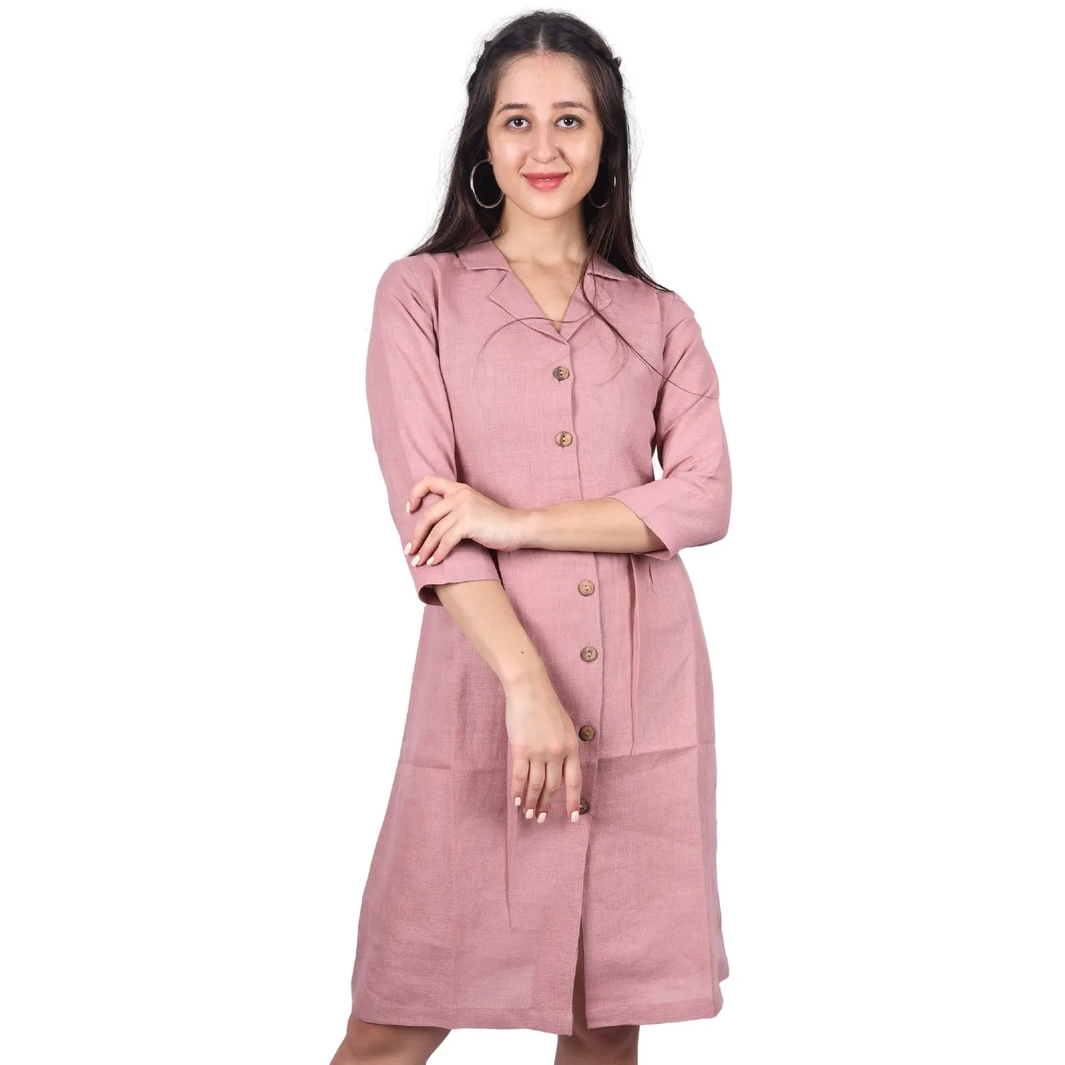 Women's V-Neck Summer Casual 3/4 Sleeve Button-Down Dress