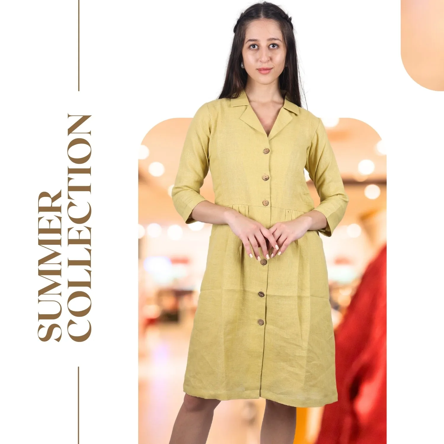 Women's V-Neck Summer Casual 3/4 Sleeve Button-Down Dress
