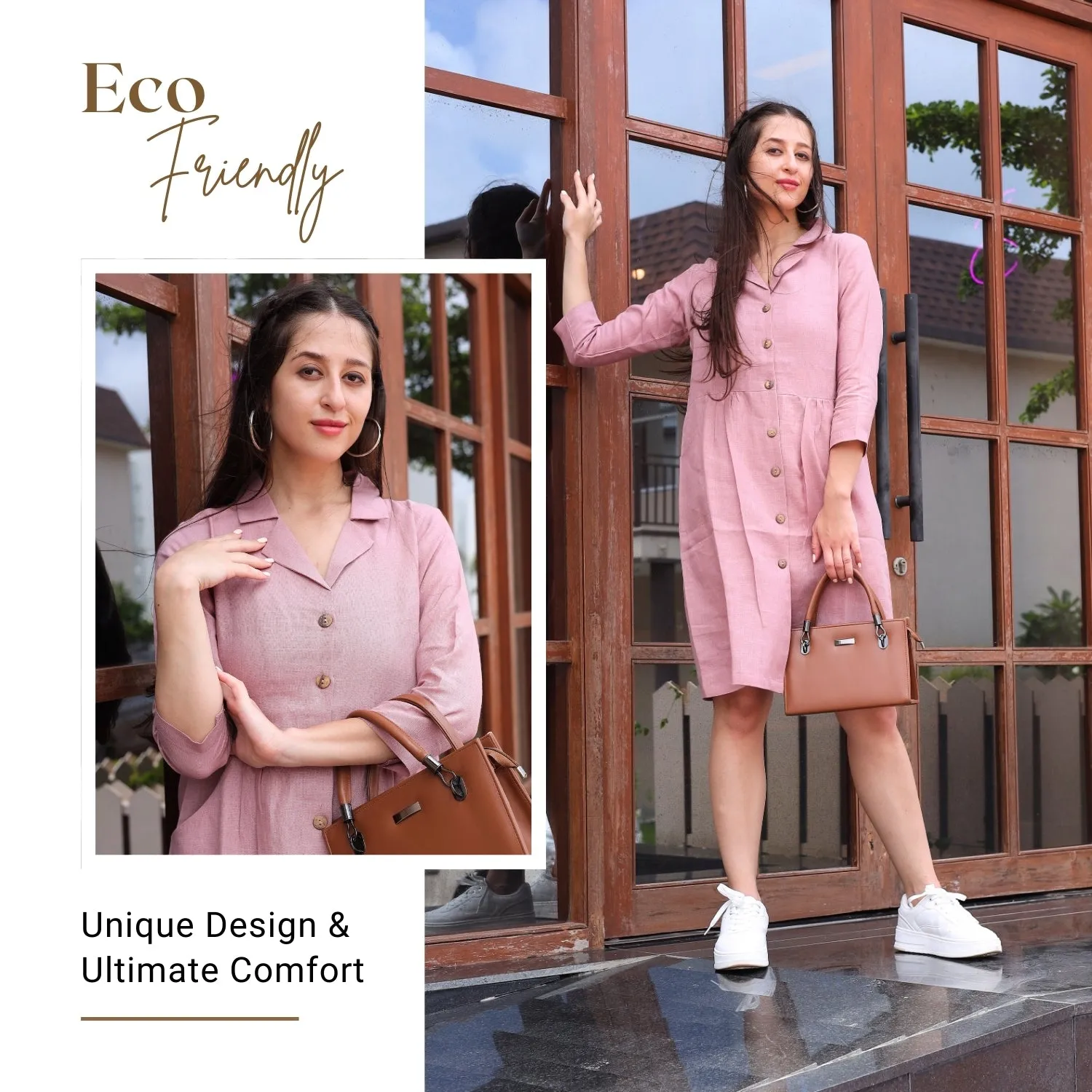 Women's V-Neck Summer Casual 3/4 Sleeve Button-Down Dress