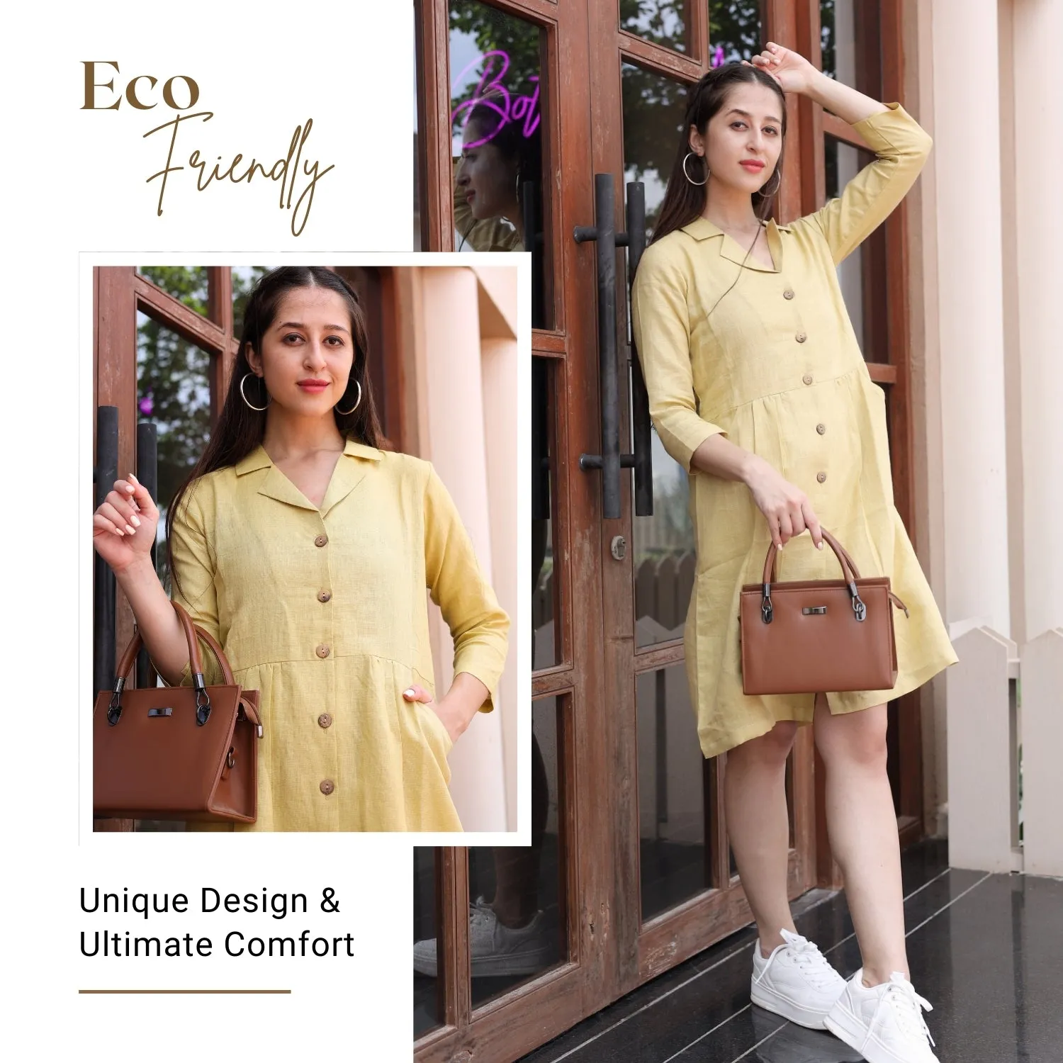 Women's V-Neck Summer Casual 3/4 Sleeve Button-Down Dress