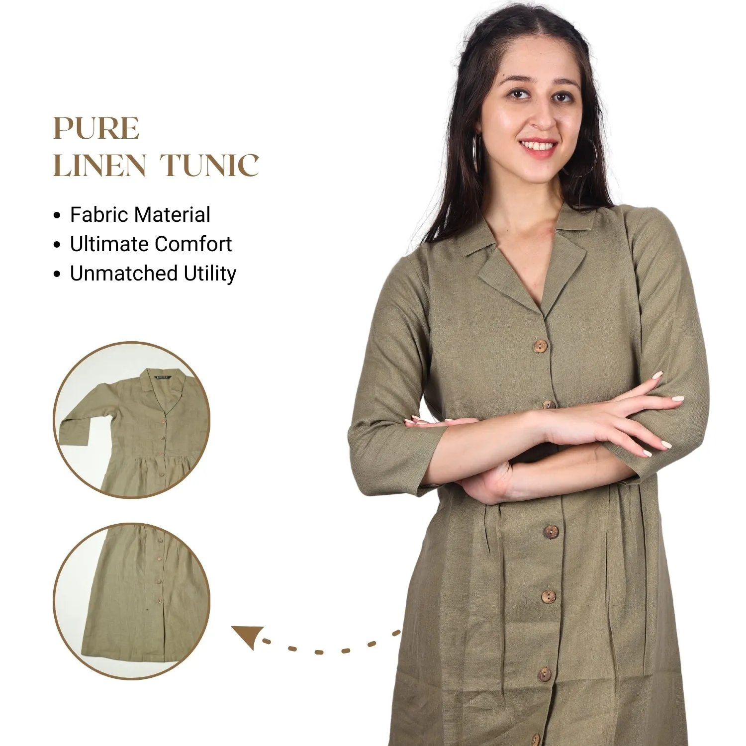 Women's V-Neck Summer Casual 3/4 Sleeve Button-Down Dress