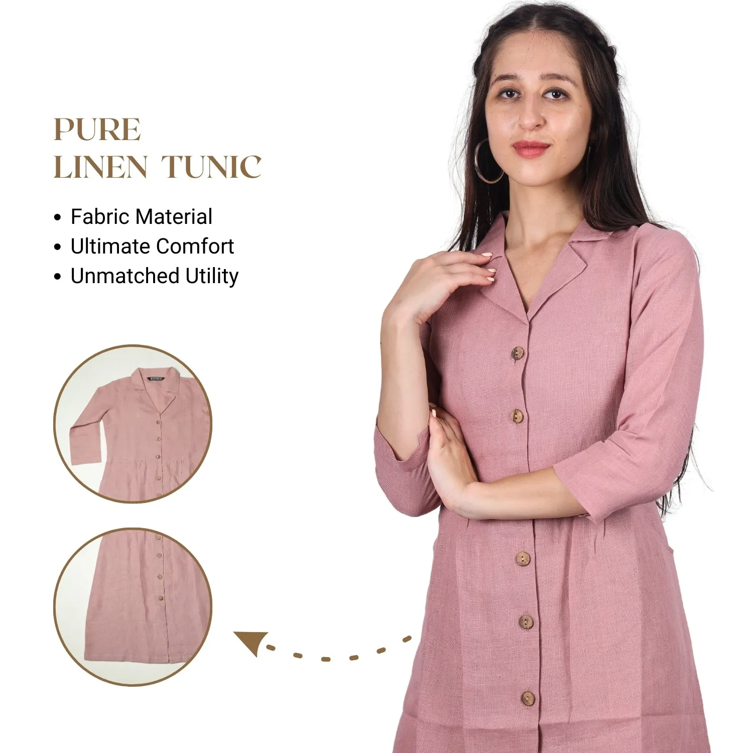 Women's V-Neck Summer Casual 3/4 Sleeve Button-Down Dress