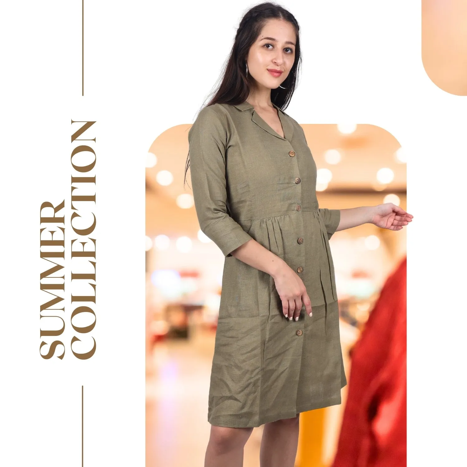 Women's V-Neck Summer Casual 3/4 Sleeve Button-Down Dress