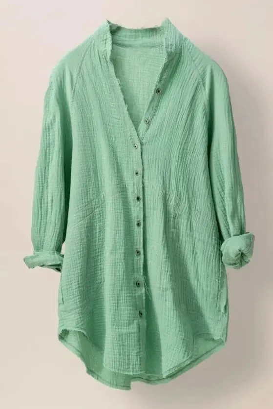 Wrinkle Cotton Gauze Button Down Tunic *Size Large*
