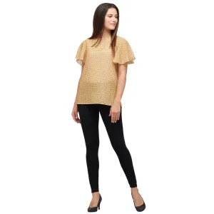 Yellow Printed Flared Short Sleeves Top